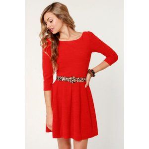 Ark & Co Darling Deneuve Orange Red Dress Leopard Belt Size Large